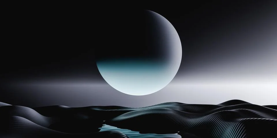 3D render of round full moon rising over horizon Ilustração Stock