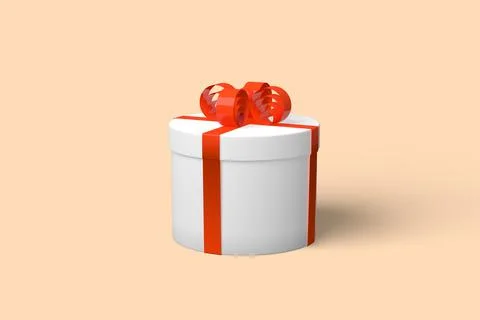3d render, round gift box with red bows for birthday or christmas Stock Illustration