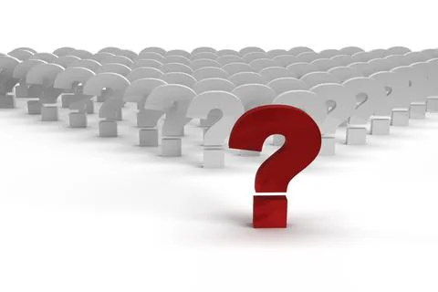 3d render of a row of red capital question marks on a white background. Stock Illustration