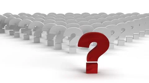 3d render of a row of red capital question marks on a white background. Stock Illustration