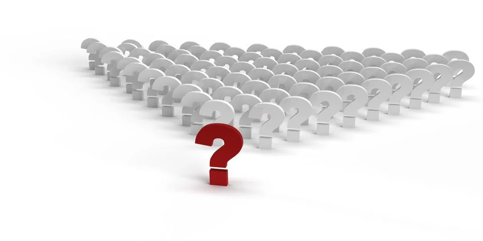 3d render of a row of red capital question marks on a white background. Stock Illustration