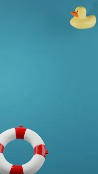 3d render. A rubber duckling and a lifebuoy in the water . 3d illustration Stock Illustration