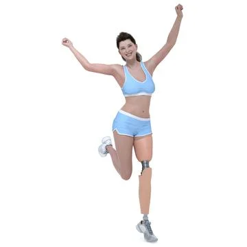 3D Render : a running woman with prosthesis leg , isolated Stock Illustration