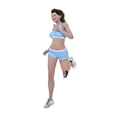 3D Render : a running woman with prosthesis leg , isolated Illustrazione stock