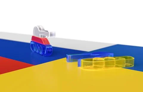 3d render russian and ukraine battle tank facing each other on top of the f.. Stock Illustration