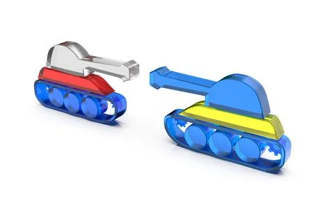 3d render russian and ukraine battle tank facing each other on white backgrou Stock Illustration