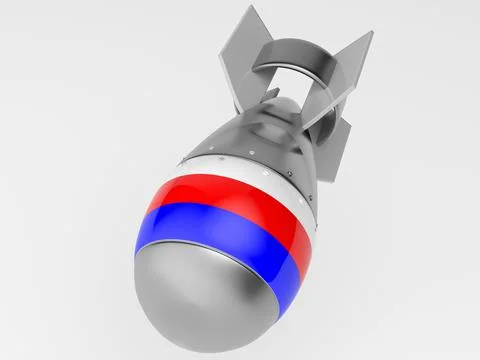 3d render of russian missile with russian flag on white background 스톡 일러스트