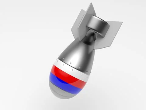 3d render of russian missile with russian flag on white background 스톡 일러스트
