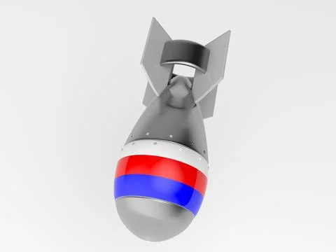 3d render of russian missile with russian flag on white background 스톡 일러스트
