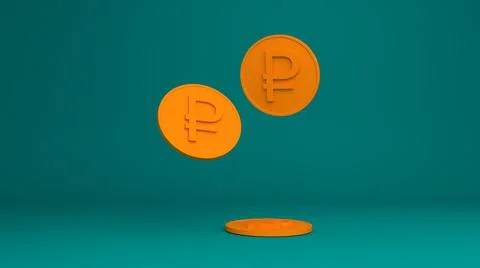 3d render of russian ruble coin on Blue background 스톡 일러스트