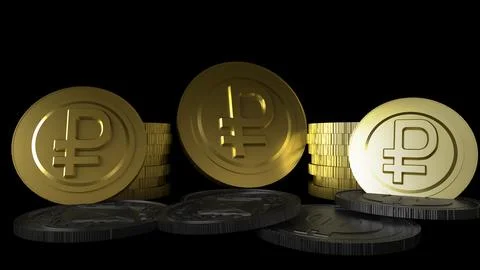 3D Render Russian ruble coins. Future business world of economy because con.. Stock-Illustration