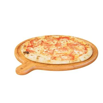 3D render of a rustic mini pizza on a wooden platter Stock Photos