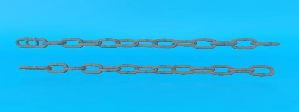 3d render Rusty Chain links isolated on blue background Stock Illustration