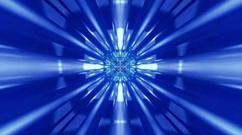 3D render of s Dynamic blue Square Tunnel with pattern and background image. Stock Illustration