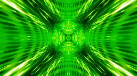 3D render of s Dynamic Green Square Tunnel with pattern and background image. Stock Illustration