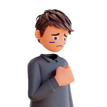 3d render of a sad man with painted Ukrainian flags on his cheeks and a fist Stock Illustration