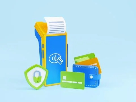 3d render safe payment via pos terminal, concept Stockillustratie