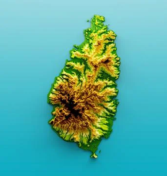 3D render of Saint Lucia Map Shaded relief Color Height map on a blue Background Ilustración de archivo
