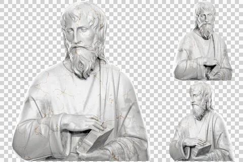 3D render of a saint statue with stone texture and gold accents. Great for re Stock Illustration