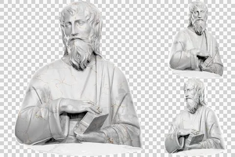 3D render of a saint statue with stone texture and gold accents. Great for re Stock Illustration