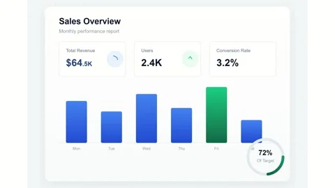 3D render of sales overview dashboard creating business analytics background Stock Footage 334940283