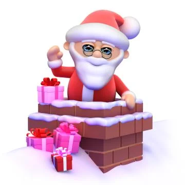 3d render of Santa Claus appearing out of a chimney Stockillustratie