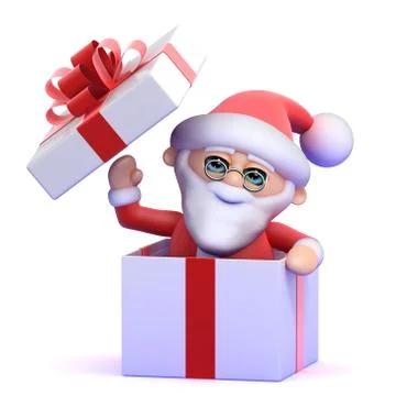 3d render of Santa Claus appearing from inside a fancy box Stockillustratie
