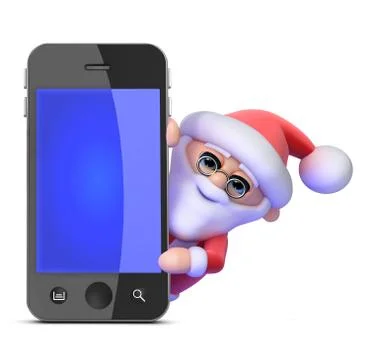 3d render of Santa Claus behind a smartphone tablet device Stockillustratie