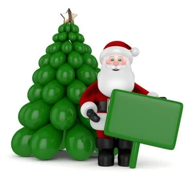 3d render of Santa Claus with billboard over white Illustrazione stock