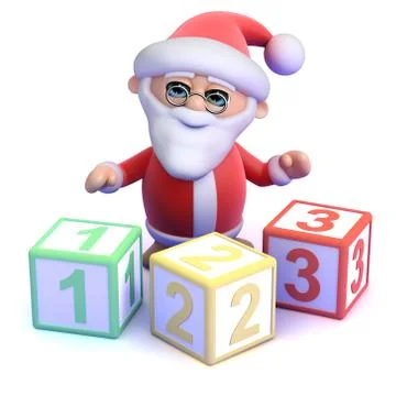3d render of Santa Claus with counting blocks Stockillustratie