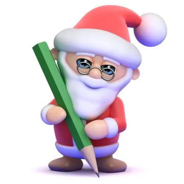 3d render of Santa Claus drawing with a pencil Stock Illustration