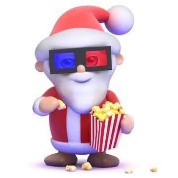 3d render of Santa Claus eating popcorn at a 3d movie Stock Illustration