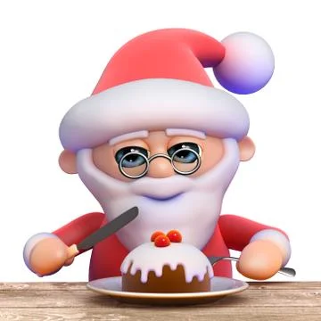 3d render of Santa Claus eating a cake 스톡 일러스트