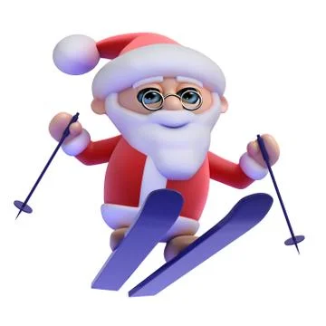3d render of Santa Claus flying through the air on his skis Stock Illustration