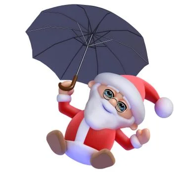 3d render of Santa Claus flying under an umbrella 스톡 일러스트
