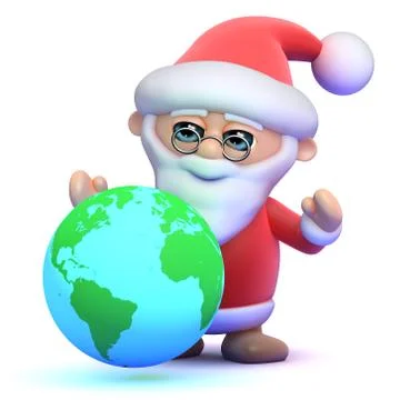 3d render of Santa Claus with a globe of the Earth Stock Illustration