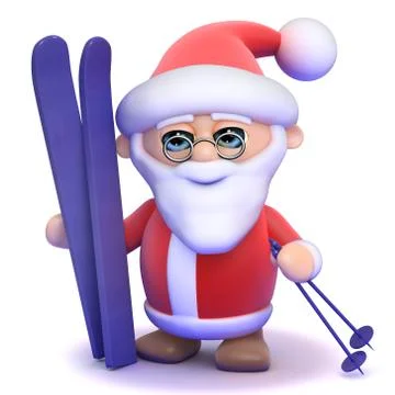 3d render of Santa Claus holding a pair of skis Stockillustratie
