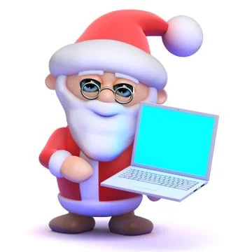 3d render of Santa Claus holding a laptop pc device Stockillustratie