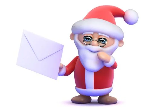 3d render of Santa Claus holding an envelope Stock Illustration