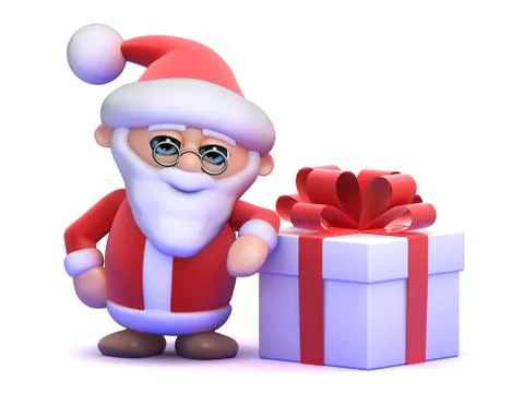 3d render of Santa Claus next to a Christmas present Stockillustratie