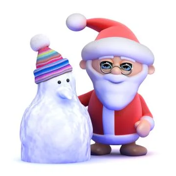 3d render of Santa Claus next to a snowman Stockillustratie