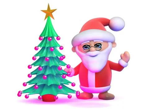 3d render of Santa Claus next to a Christmas tree Stockillustratie
