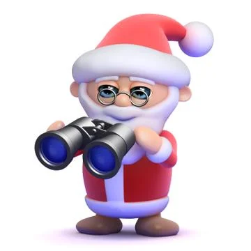 3d render of Santa Claus with a pair of binoculars Stockillustratie