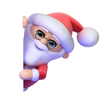 3d render of Santa Claus peeping from the side 스톡 일러스트