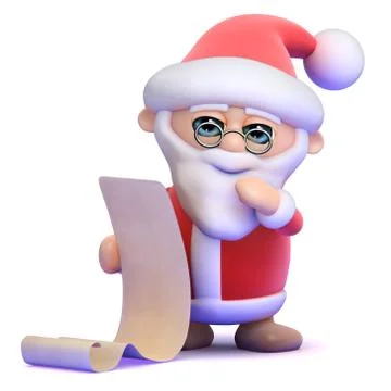 3d render of Santa Claus reading a list 스톡 일러스트