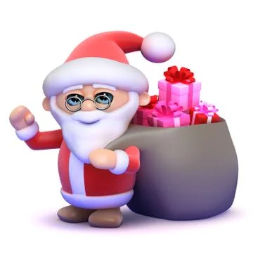 3d render of Santa Claus with a sack full of Christmas presents Stockillustratie