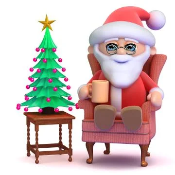 3d render of Santa Claus sitting by a Christmas tree Stockillustratie