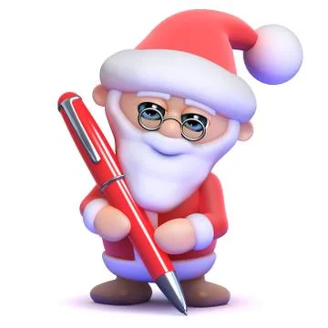 3d render of Santa Claus writing with a pen Stockillustratie