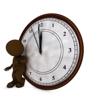 3D Render of Santa Morph Man with clock before midnight Stockillustratie