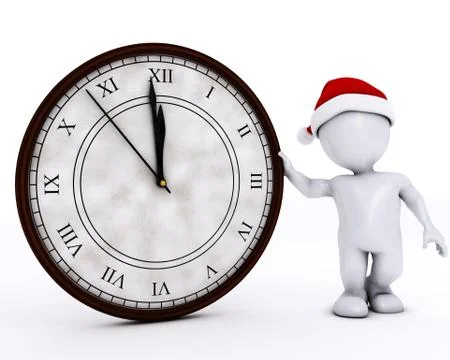 3D Render of Santa Morph Man with clock before midnight Stock Illustration